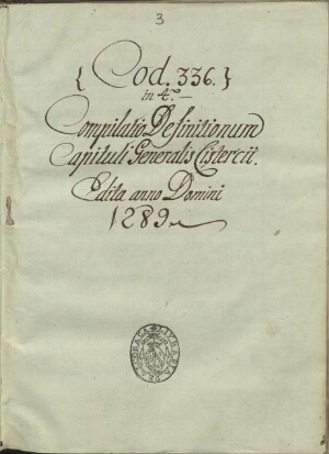 Compilatio difinitionum capituli generalis [cisterciense], edito anno Domini 1289